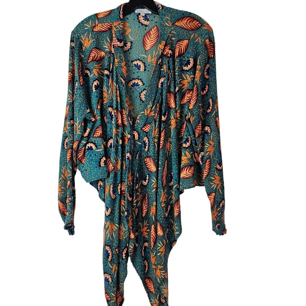 Patrons of Peace Womens Floral Tie Hem Top Elastic Sleeves Size M